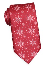 Cherry Red Snowflake Print Tie | Red Tie with Silver Snowflake Design