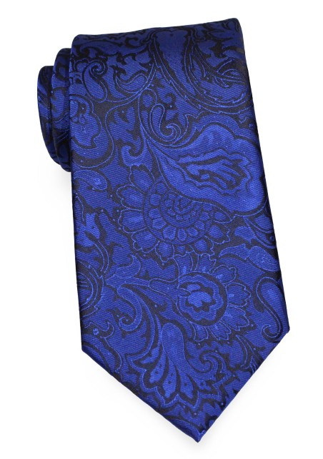 Royal Blue Mens Paisley Tie in Extra Long