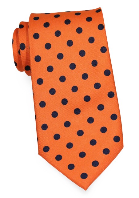 Carrot Orange Necktie with Navy Polka Dots