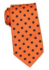 Carrot Orange Necktie with Navy Polka Dots