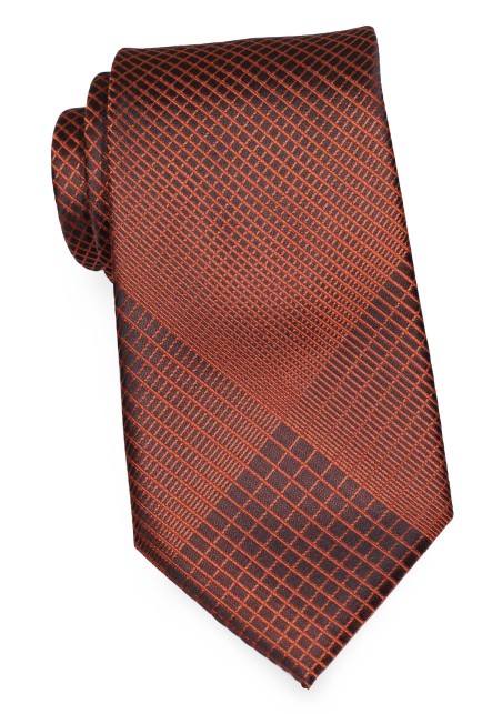 Designer Tie in Black with Bold Copper Plaid