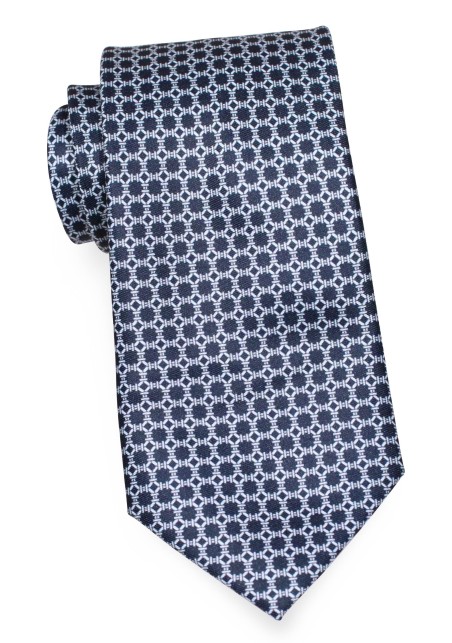Navy Blue XL Tie | Extra Long Necktie with Geometric Designer Print