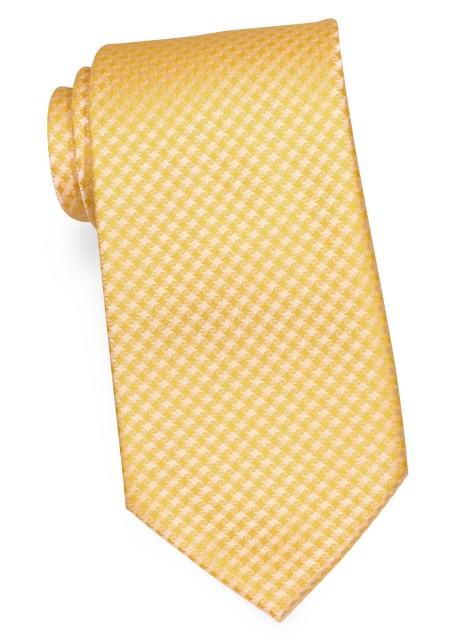 Micro Houndstooth Check Tie in Freesia Yellow
