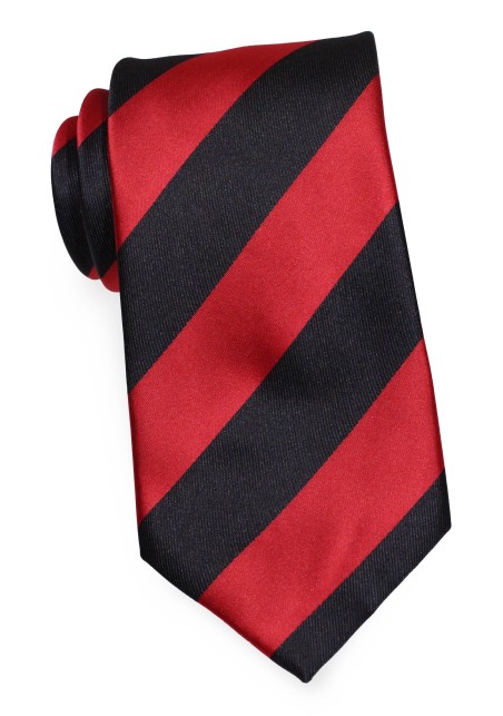 Wide Striped Necktie in Bright Red and Jet Black