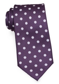 Deep Plum Colored Tie with White Polka Dots