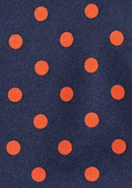 Navy Mens Tie with Tangerine Polka Dots