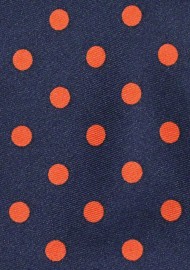 Navy Mens Tie with Tangerine Polka Dots