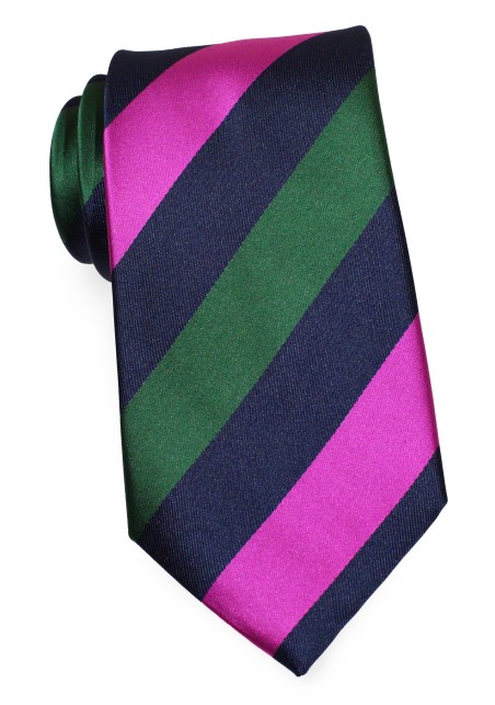 Bold Striped Necktie in Navy with Magenta and Dark Green