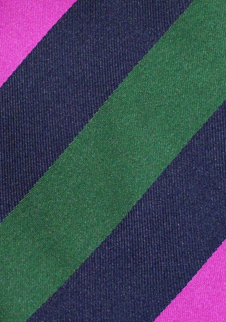 Bold Striped Necktie in Navy with Magenta and Dark Green