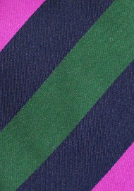 Bold Striped Necktie in Navy with Magenta and Dark Green