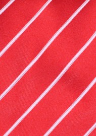 Bright Red and White Striped Tie in XL Length
