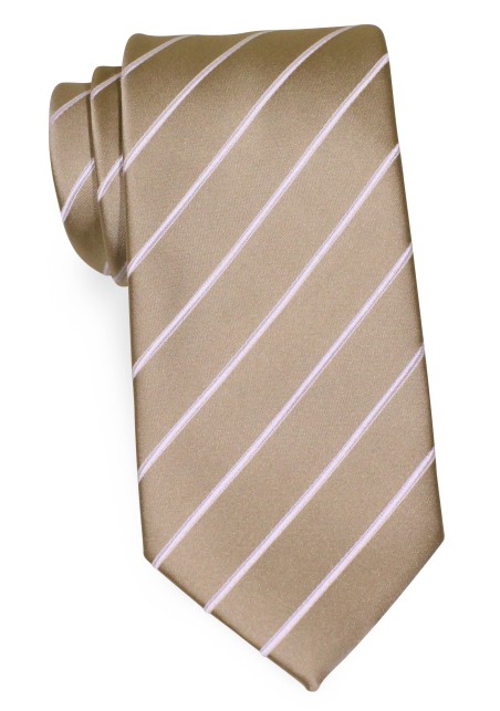 Striped Tie in Flax-Brown and White