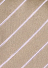 Striped Tie in Flax-Brown and White
