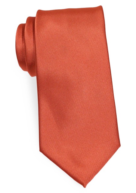 Rust Color Mens Tie | Solid Satin Mens Tie in Rust Brownish Red