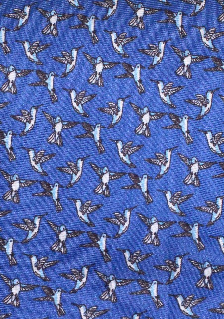 Hummingbird Silk Tie | Blue Silk Designer Tie with Tiny Hummingbirds