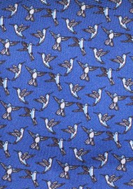 Hummingbird Silk Tie | Blue Silk Designer Tie with Tiny Hummingbirds