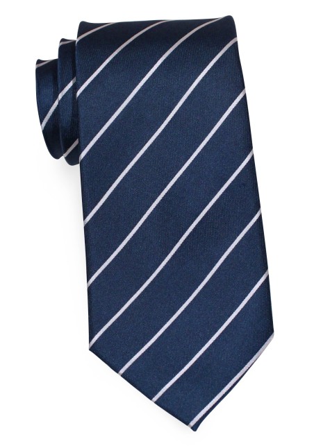 Pencil Striped Silk Tie in Dark Navy and White