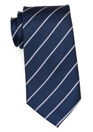 Pencil Striped Silk Tie in Dark Navy and White