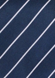 Pencil Striped Silk Tie in Dark Navy and White