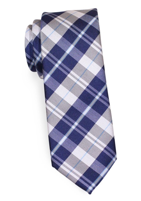 Tartan Plaid Designer Tie in Classic Blue and Silver