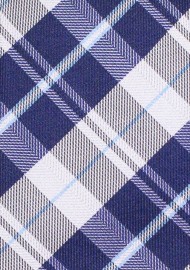 Tartan Plaid Designer Tie in Classic Blue and Silver
