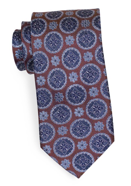 Chestnut Medallion Silk Tie | Medallion Designer Necktie in Chestnut Brown