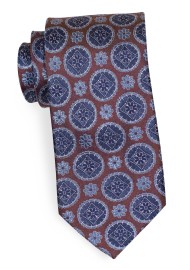 Chestnut Medallion Silk Tie | Medallion Designer Necktie in Chestnut Brown