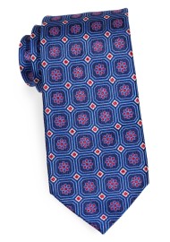 Foulard Silk Tie | Mens Necktie in Navy and Coral Red Foulard Weave