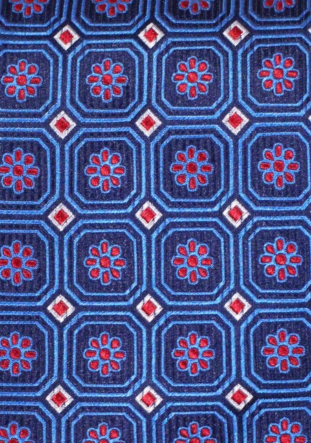 Foulard Silk Tie | Mens Necktie in Navy and Coral Red Foulard Weave