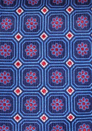 Foulard Silk Tie | Mens Necktie in Navy and Coral Red Foulard Weave