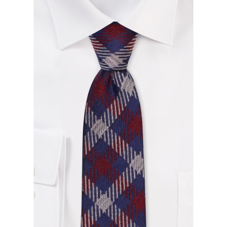 Modern Slim Cut Wool Tie with Retro Plaid Design