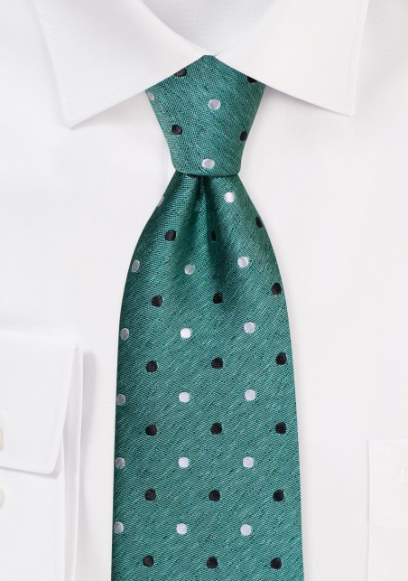 Woven Polka Dot Mens Tie in Bottle Green