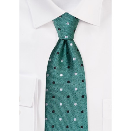 Woven Polka Dot Mens Tie in Bottle Green