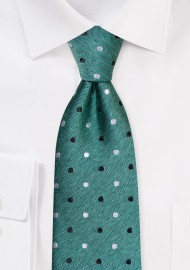 Woven Polka Dot Mens Tie in Bottle Green