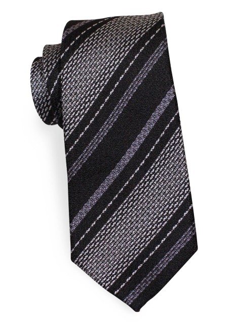 Black and Silver Textured Striped Tie in Pure Silk