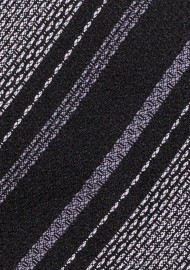 Black and Silver Textured Striped Tie in Pure Silk