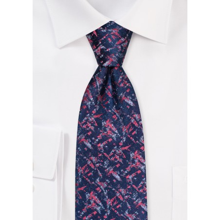 Abstract Art Designer Tie in Navy and Coral