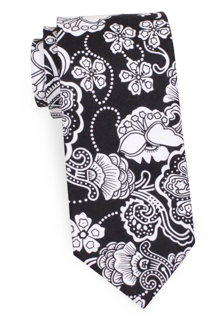 Bandana Paisley Tie | Black and White Floral Paisley Cotton Tie