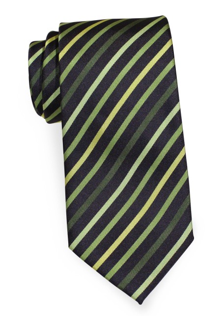 Narrow Striped Tie in Green Black
