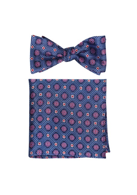 Silk Self Tie Bowtie and Hanky Set in Medallion Design