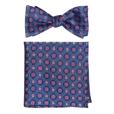 Silk Self Tie Bowtie and Hanky Set in Medallion Design