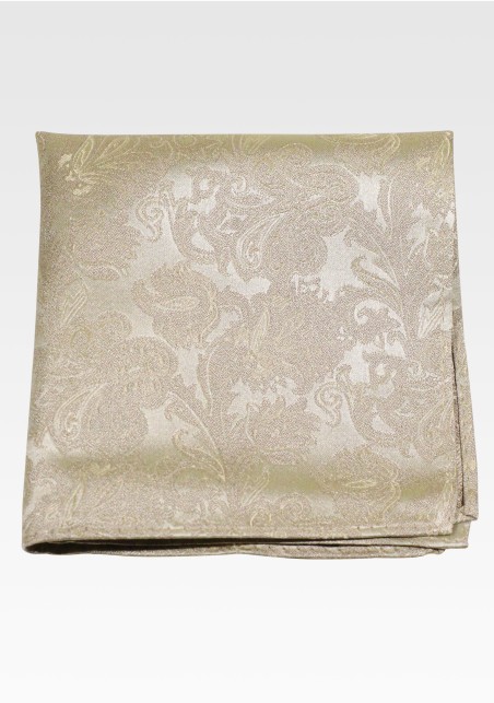 Paisley Weave Silk Pocket Square in Champagne