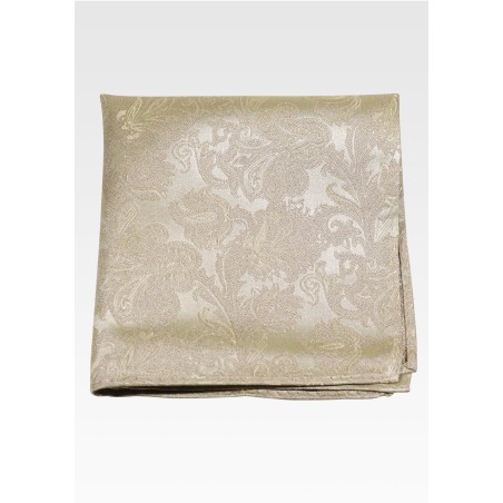 Paisley Weave Silk Pocket Square in Champagne