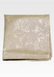 Paisley Weave Silk Pocket Square in Champagne