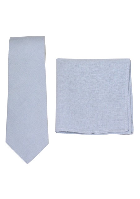 Linen Tie and Hanky Set in Moody Blue
