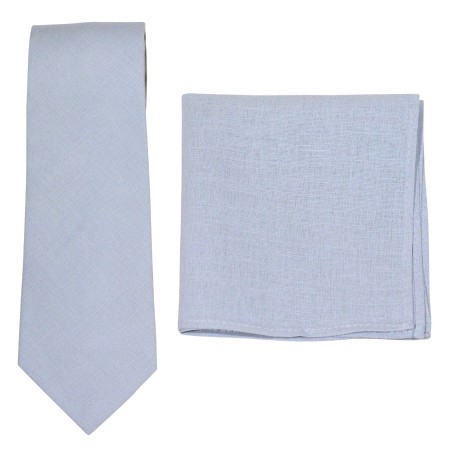 Linen Tie and Hanky Set in Moody Blue