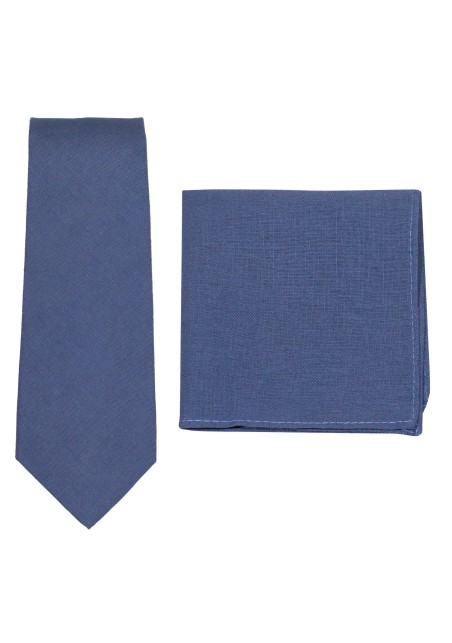 Neptune Blue Linen Tie + Pocket Square Set