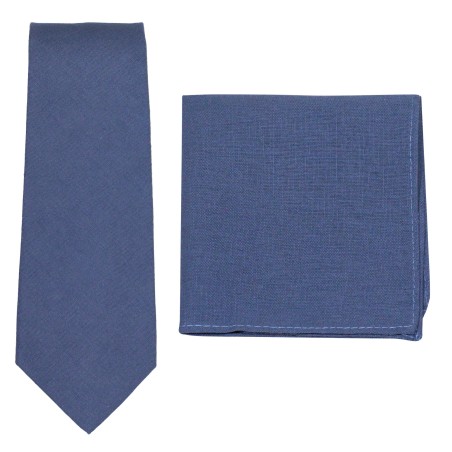Neptune Blue Linen Tie + Pocket Square Set