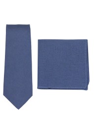 Neptune Blue Linen Tie + Pocket Square Set