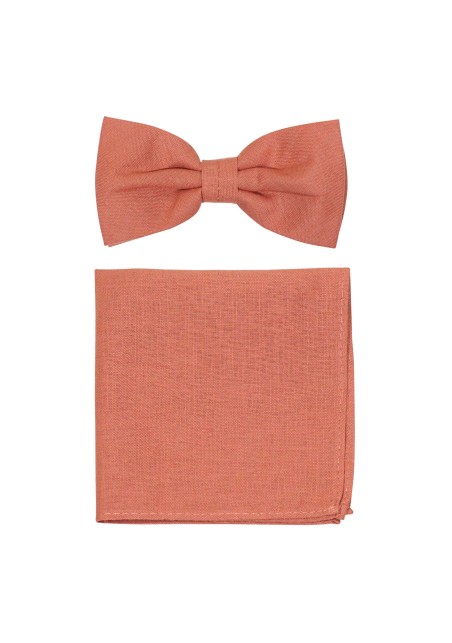 Bronzer Linen Bow Tie with Matching Bronzer Pocket Square